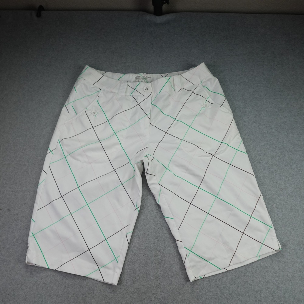 Nike Golf Shorts Womens 8 White Plaid Tour Performance Dri-FIT Active
